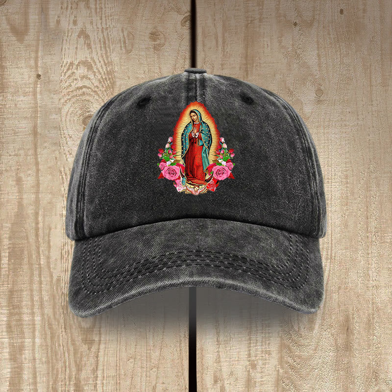 Christianartworkshop Gorro de algodón lavado de Nuestra Señora de Guadalupe para protección espiritual - Negro - image 1