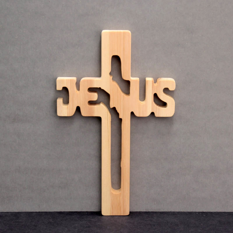 Christianartworkshop Cruz de madera de pino con silueta de Jesús para decoración de pared con diseño tallado hueco. - image 1