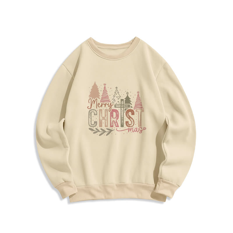 Christianartworkshop Sudadera de poliéster con forro polar y diseño de cruz y árbol de Navidad. - Beige - 2XL - image 1