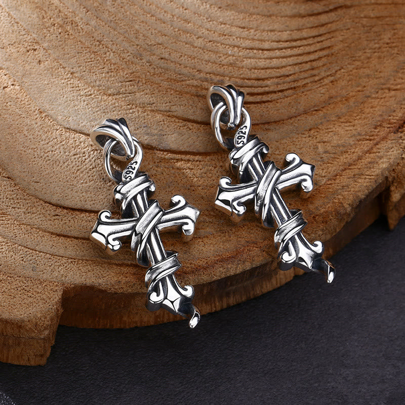 Christianartworkshop Pendientes de cruz de plata de ley de inspiración retro con diseño retorcido: un símbolo nostálgico de fe. - image 1