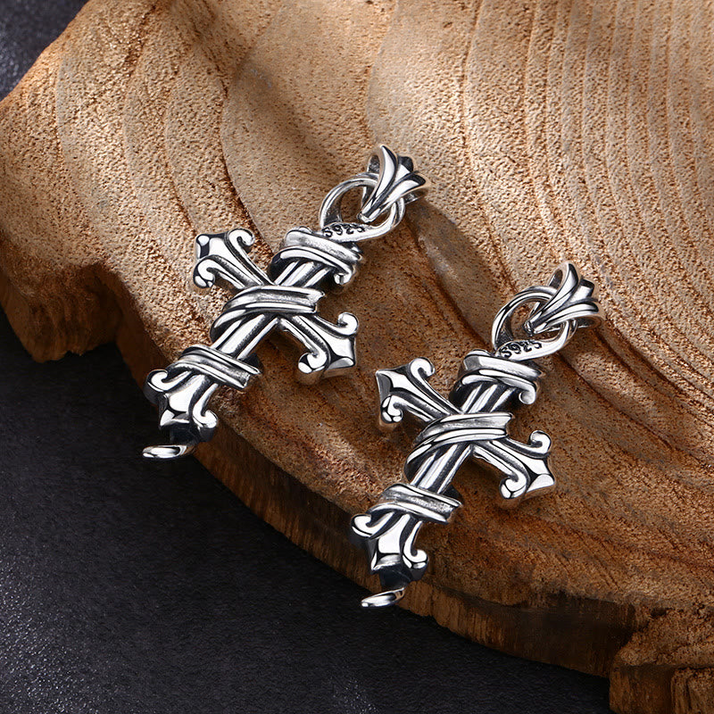 Christianartworkshop Pendientes de cruz de plata de ley de inspiración retro con diseño retorcido: un símbolo nostálgico de fe. - image 3