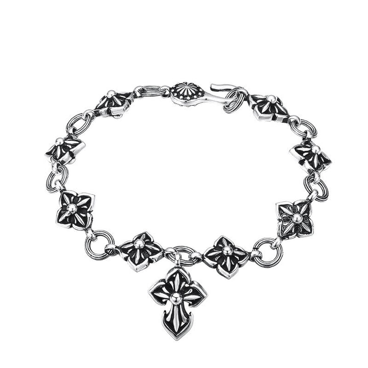 Christianartworkshop Pulsera de plata de ley con cruz de estilo retro y motivos florales: un símbolo nostálgico de fe. - image 4