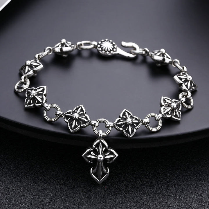 Christianartworkshop Pulsera de plata de ley con cruz de estilo retro y motivos florales: un símbolo nostálgico de fe. - Plata de ley 925 - image 0