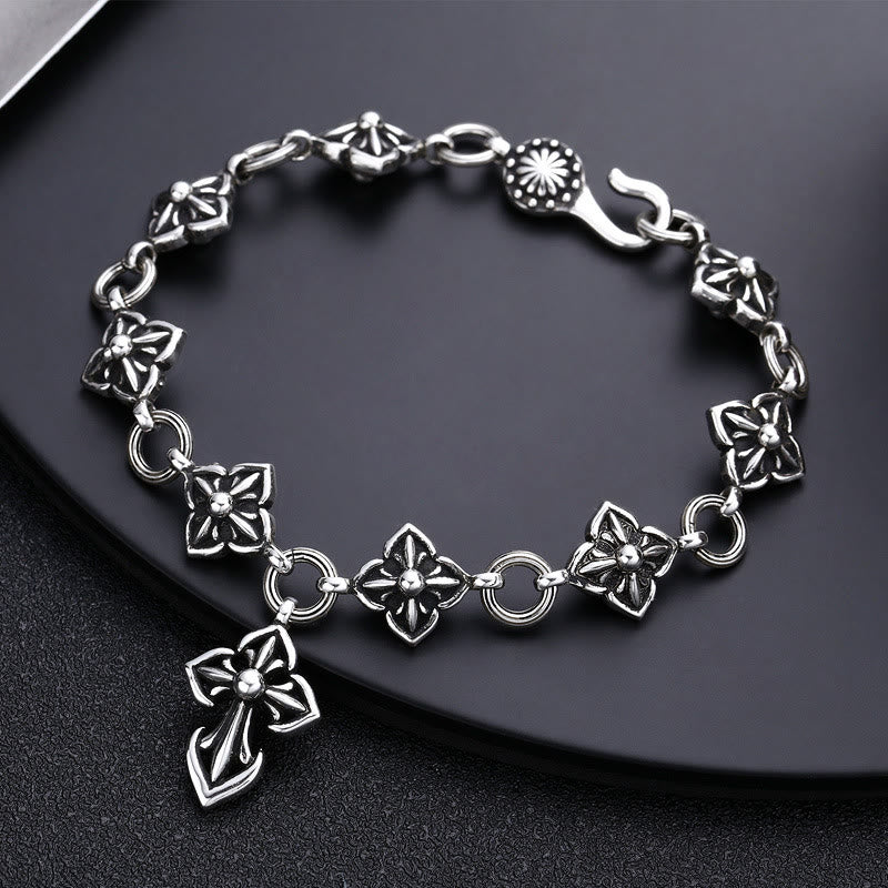Christianartworkshop Pulsera de plata de ley con cruz de estilo retro y motivos florales: un símbolo nostálgico de fe. - image 3