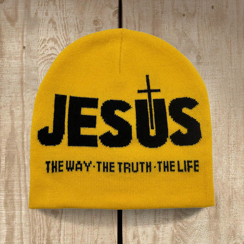 Christianartworkshop Gorro de punto jacquard de JESÚS para ciclismo al aire libre, otoño/invierno. - Amarillo y negro - image 1