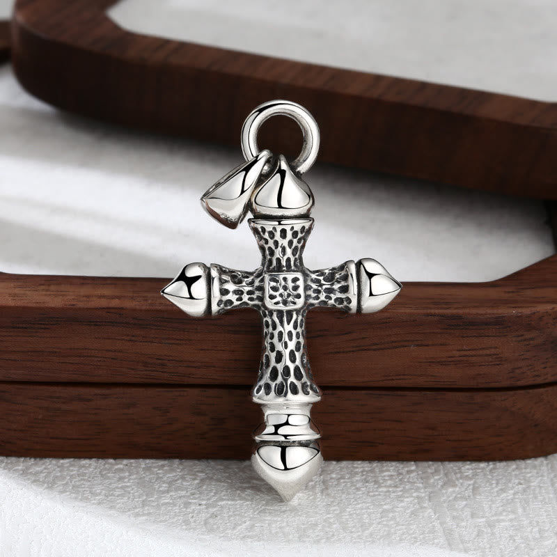 Christianartworkshop Colgante de cruz de plata con textura artística: una combinación única de arte y fe. - Plata de ley 925 - image 0