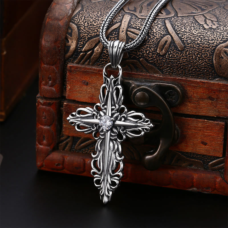 Christianartworkshop Collar clásico de cruz de filigrana de plata de ley con circonita: un profundo símbolo de fe. - Plata de ley 925 - image 0