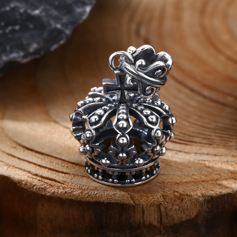 Christianartworkshop Colgante con adorno de cruz y corona de plata esterlina vintage: un preciado símbolo de conexión espiritual. - Plata de ley 925 - image 0