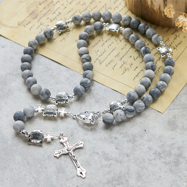 Christianartworkshop Rosario de oración con diseño de gato atigrado gris claro: Pulsera de oración para el cuidado de los gatos callejeros, Rosario de animales - image 2