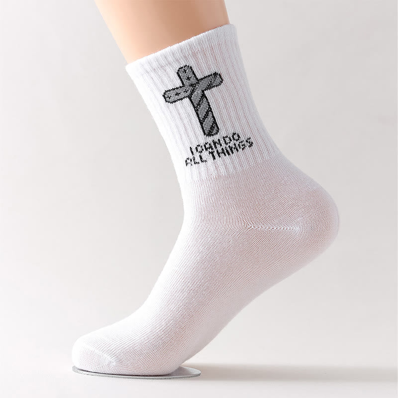 Christianartworkshop Calcetines con cruz "Impulsados ​​por la fe, puedo hacer todas las cosas" para uso diario. - Blanco - 10 pares - image 0