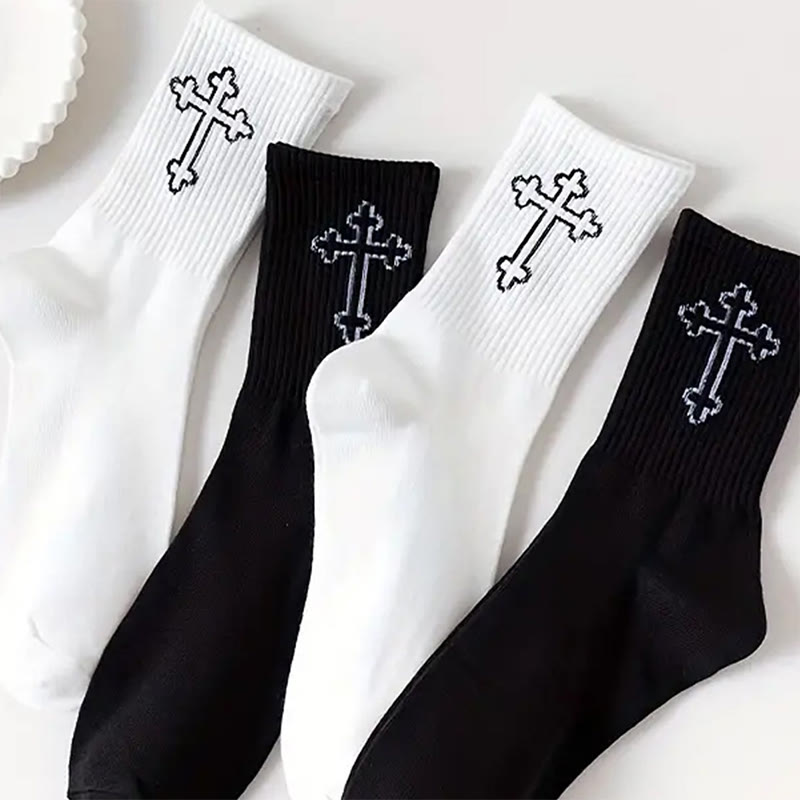 Christianartworkshop Calcetines unisex con diseño minimalista de cruz: Camina cada día bajo la guía divina. - Negro - 10 pares - image 0