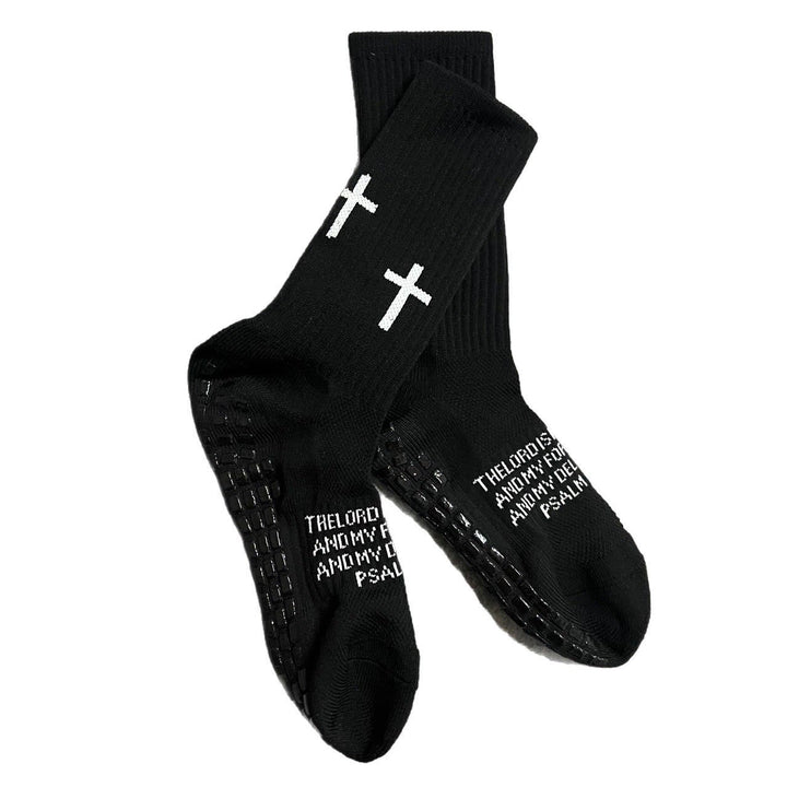 Christianartworkshop Calcetines unisex de fútbol con cita bíblica y agarre: Camina cada día bajo la guía divina. - Negro - 10 pares - image 6