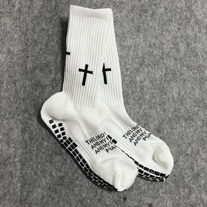 Christianartworkshop Calcetines unisex de fútbol con cita bíblica y agarre: Camina cada día bajo la guía divina. - Blanco - 10 pares - image 0