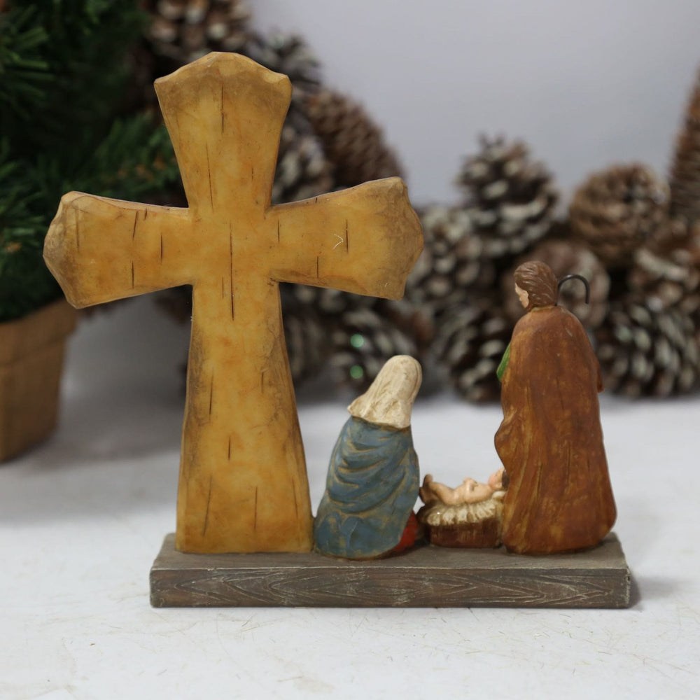 Christianartworkshop Figura vintage de la Sagrada Familia con la Cruz de la Paz y el Belén. - image 1