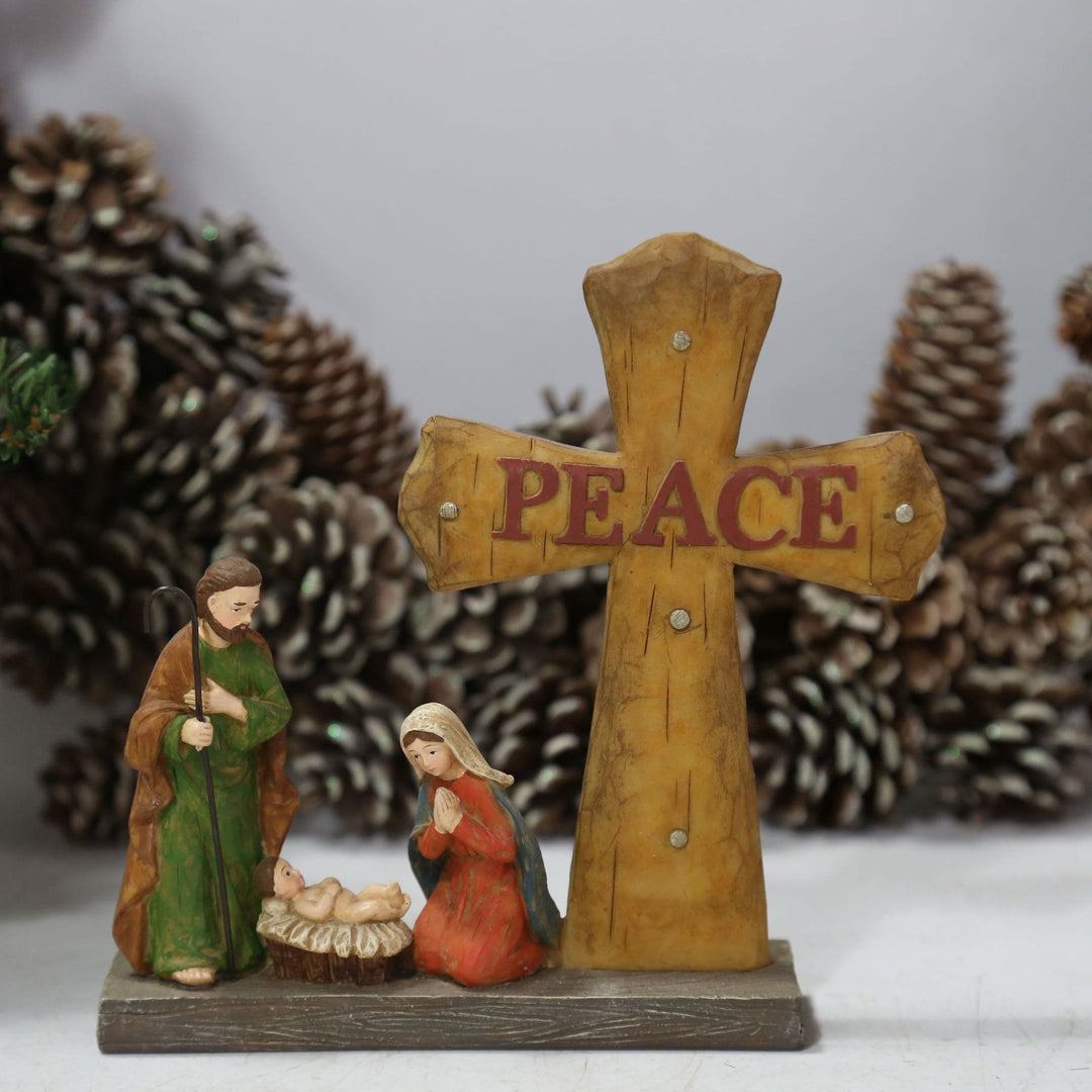 Christianartworkshop Figura vintage de la Sagrada Familia con la Cruz de la Paz y el Belén. - Sagrada Familia con Cruz - image 0