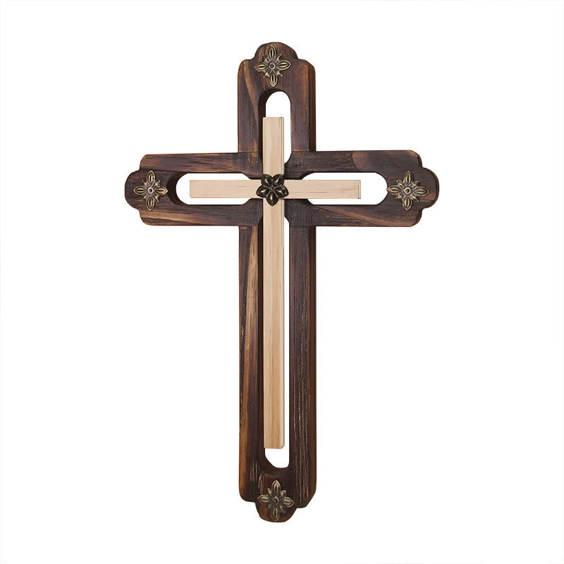 Christianartworkshop Adorno de pared de madera con forma de cruz bicolor para uso diario - image 1