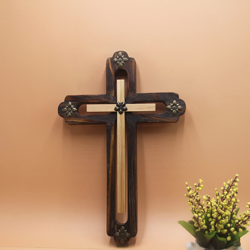 Christianartworkshop Adorno de pared de madera con forma de cruz bicolor para uso diario - Cruz - image 0
