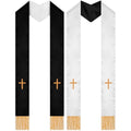 Christianartworkshop Estola clerical tradicional multicolor con cuello en V y cuello recto. - Blanco y negro (reversible) - Litúrgico estándar (270 cm en total) - image 0