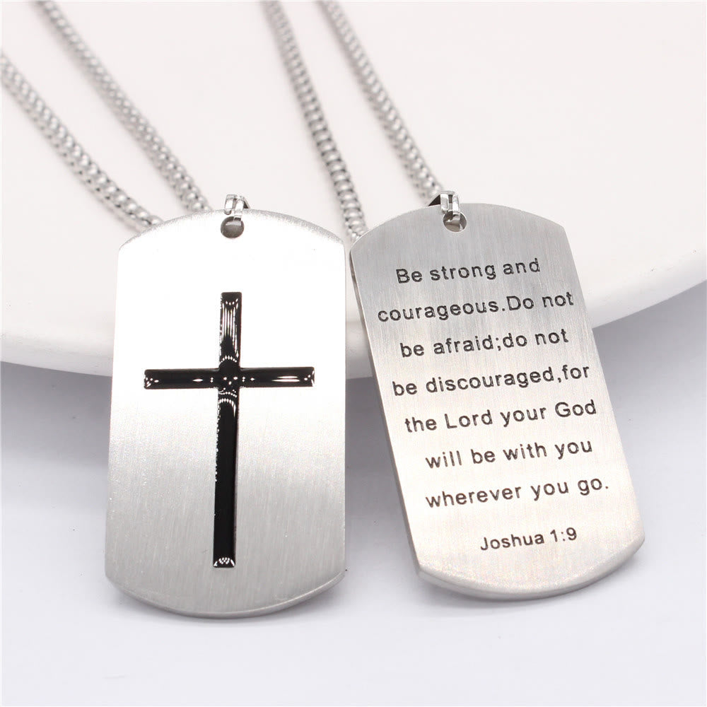 Christianartworkshop Collar de acero inoxidable con cruz y versículo de Josué 1:9, de doble cara, para infundir valor. - image 3