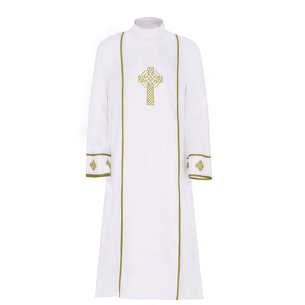 Christianartworkshop Túnica blanca de clérigo de varios estilos: ideal para el culto y los rituales de la iglesia. - Con Cruz Dorada - 2XL - image 1