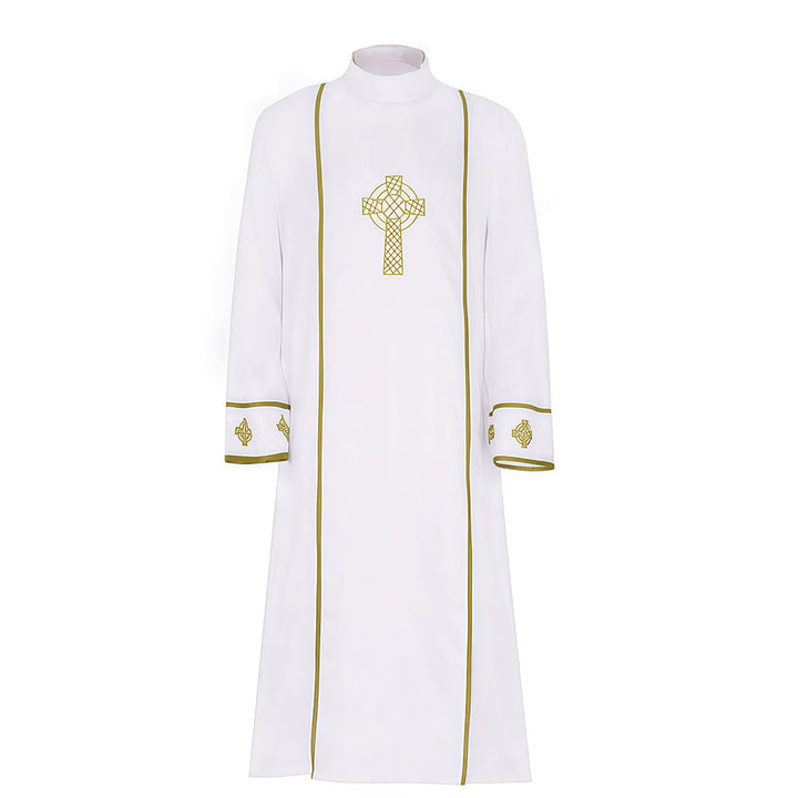 Christianartworkshop Túnica blanca de clérigo de varios estilos: ideal para el culto y los rituales de la iglesia. - Con Cruz Dorada - 2XL - image 1
