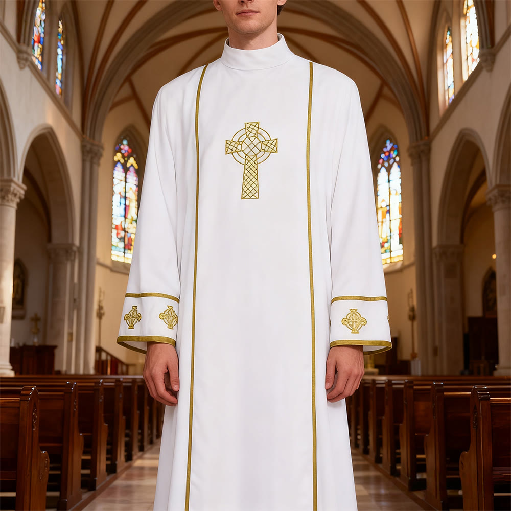 Christianartworkshop Túnica blanca de clérigo de varios estilos: ideal para el culto y los rituales de la iglesia. - image 0