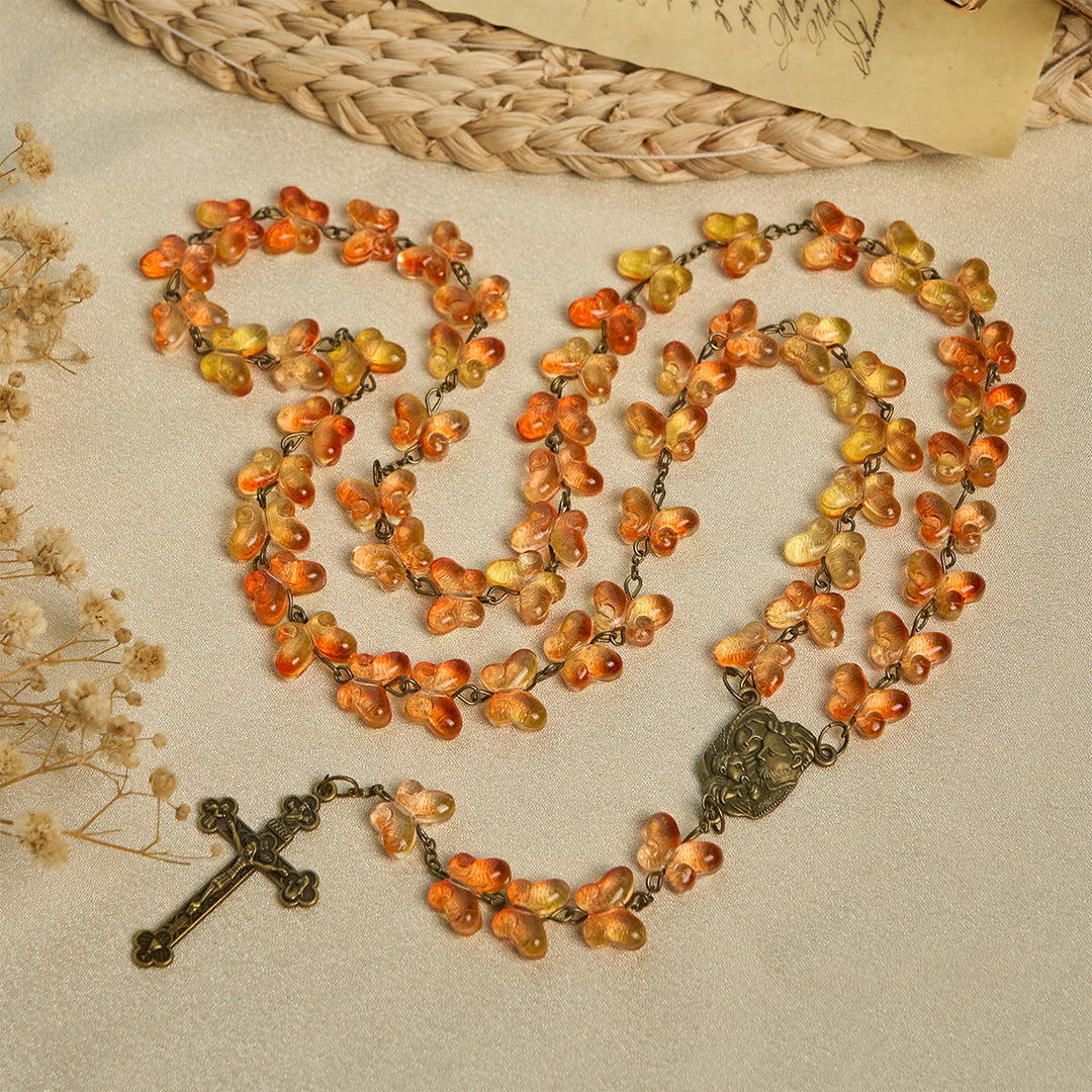 Christianartworkshop Rosario de ámbar con mariposas, crucifijo y animales de la Sagrada Familia. - Rosario con símbolo de mariposa - image 0