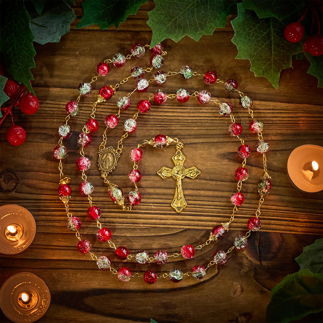 Christianartworkshop Regalo de Navidad: Rosario navideño de cuentas rojas con crucifijo dorado y medalla de la Virgen María. - image 10