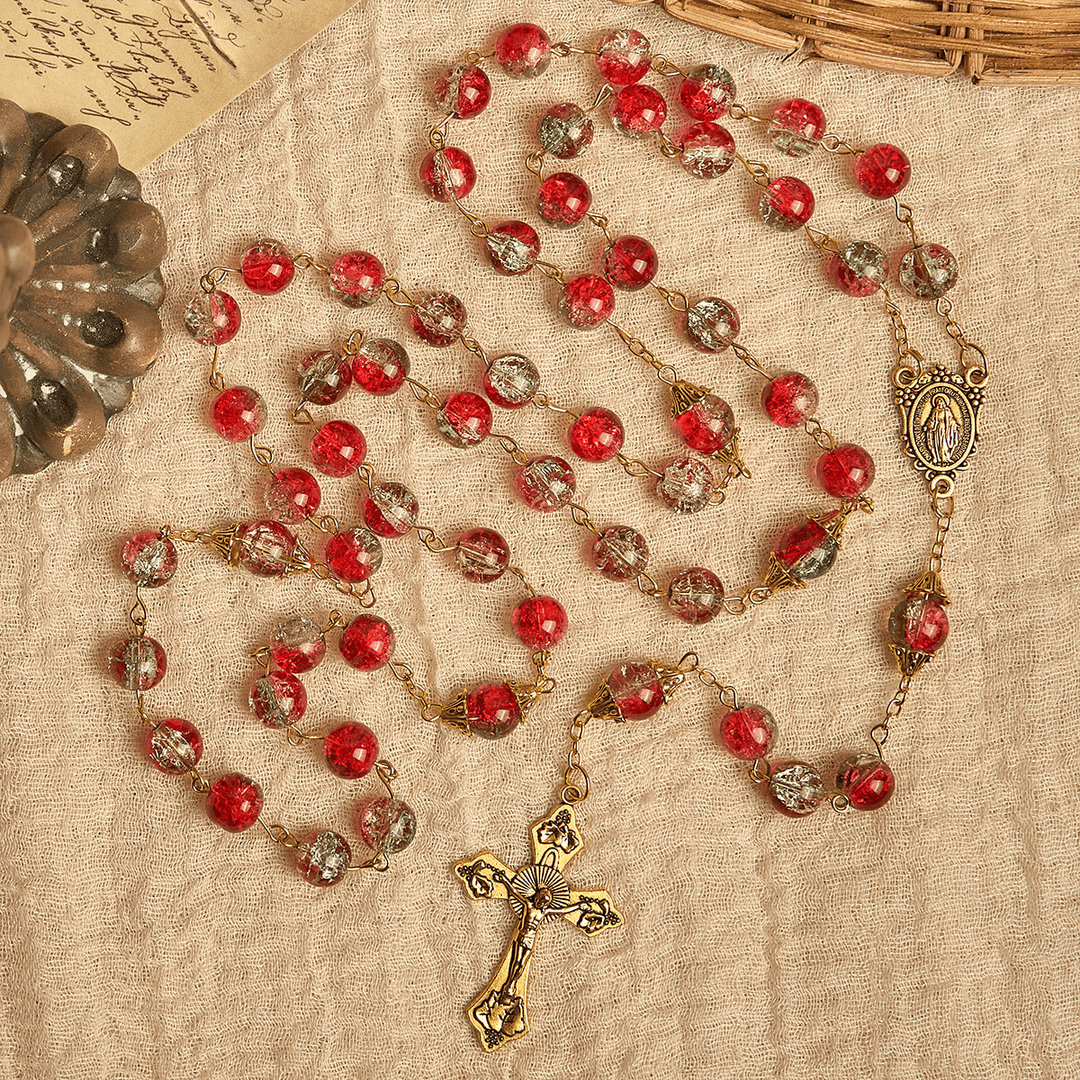 Christianartworkshop Regalo de Navidad: Rosario navideño de cuentas rojas con crucifijo dorado y medalla de la Virgen María. - image 8