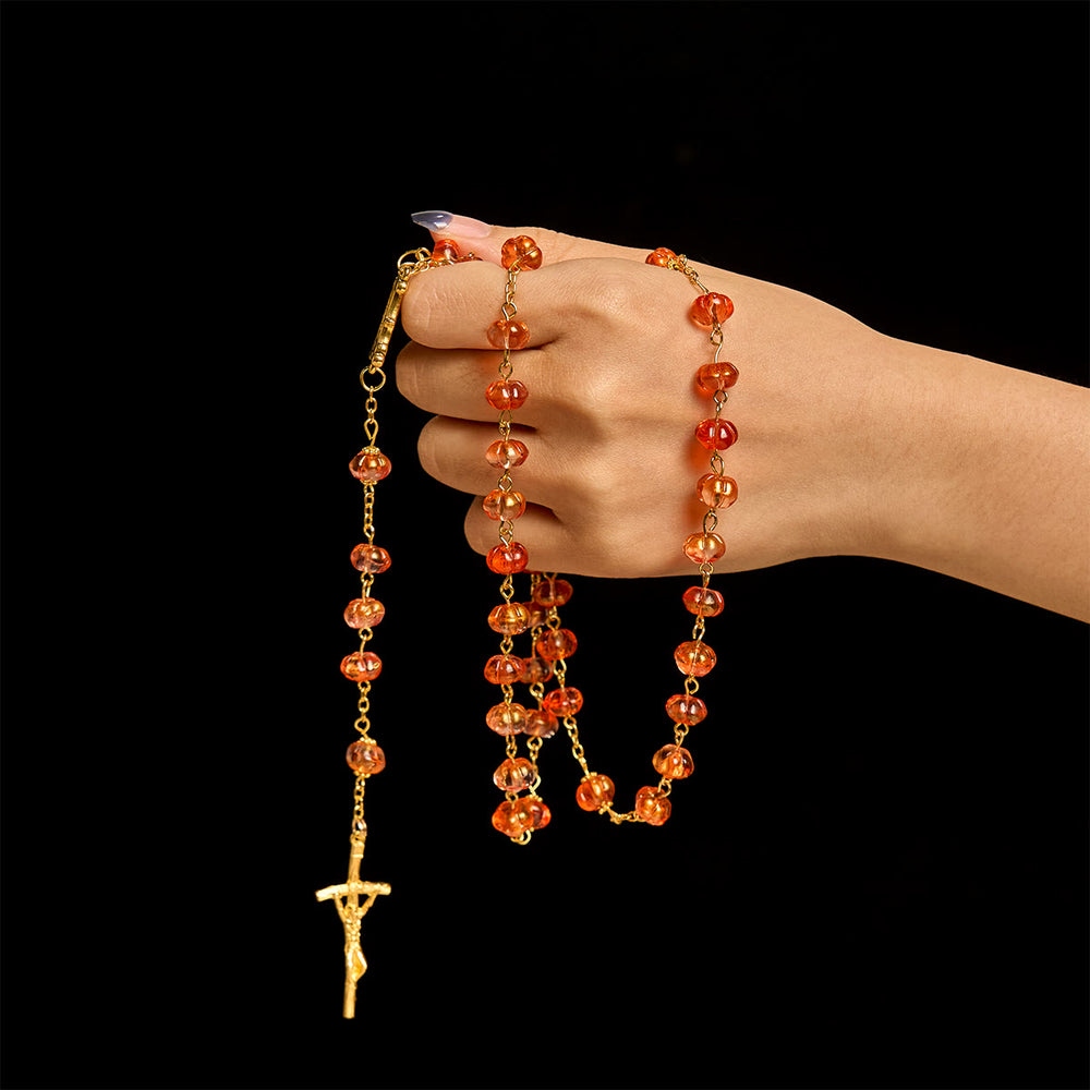 Christianartworkshop FE EN ORACIÓN: Rosario de cuentas de calabaza sagradas con medalla milagrosa y cruz. - image 1