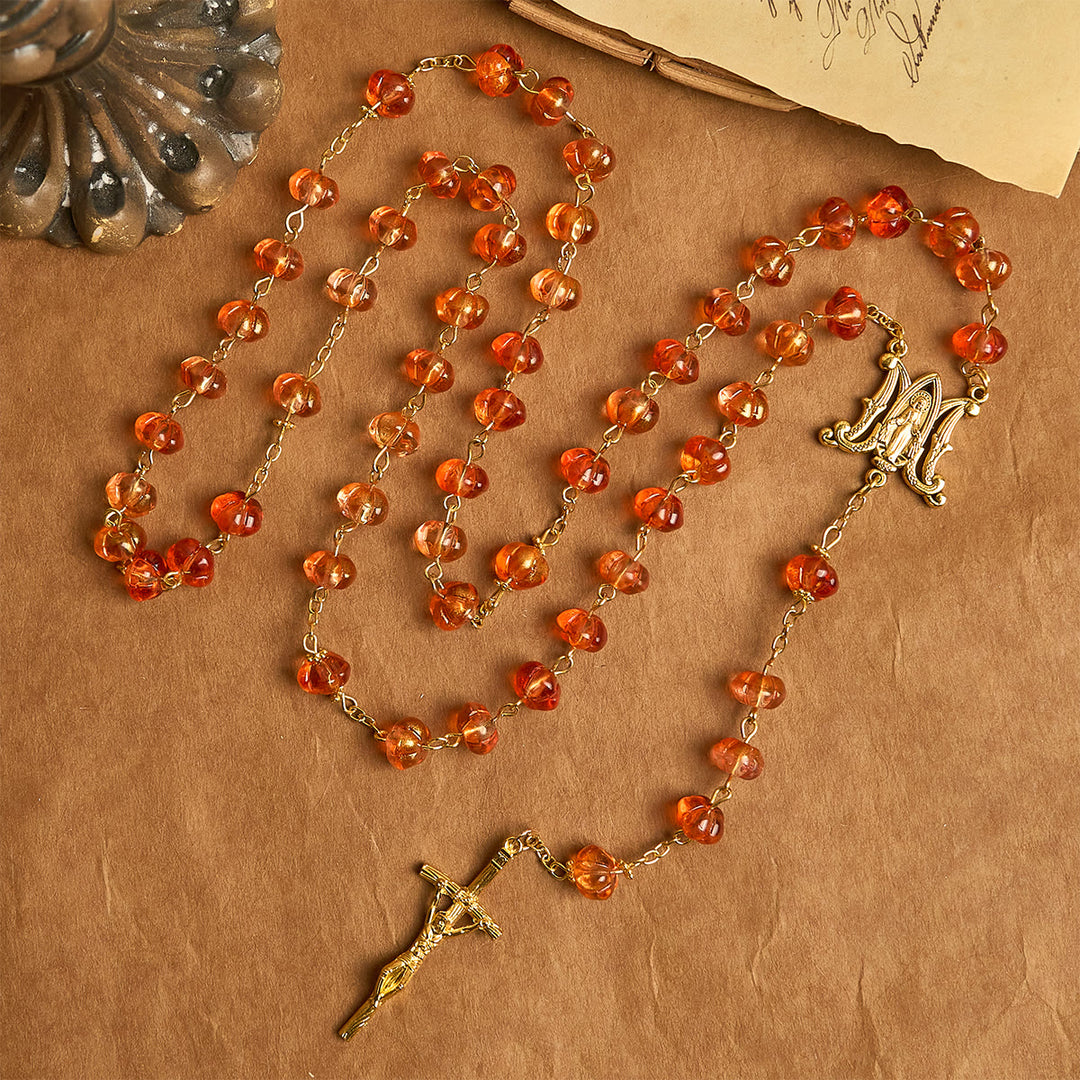 Christianartworkshop FE EN ORACIÓN: Rosario de cuentas de calabaza sagradas con medalla milagrosa y cruz. - image 4