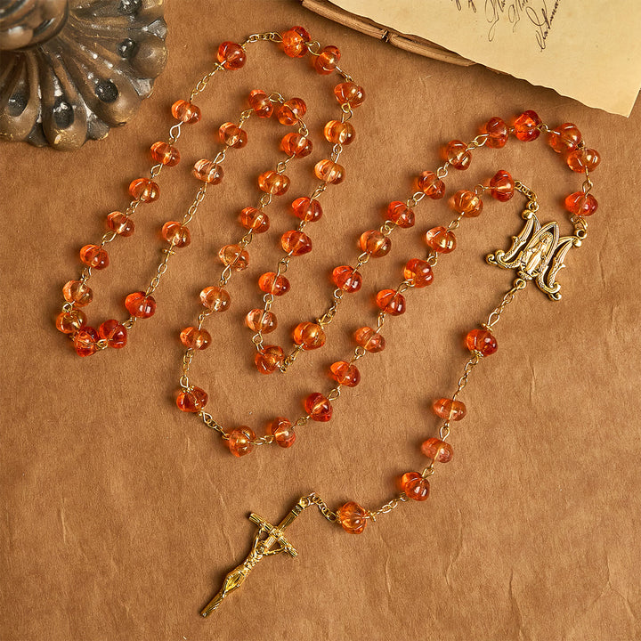 Christianartworkshop FE EN ORACIÓN: Rosario de cuentas de calabaza sagradas con medalla milagrosa y cruz. - image 4