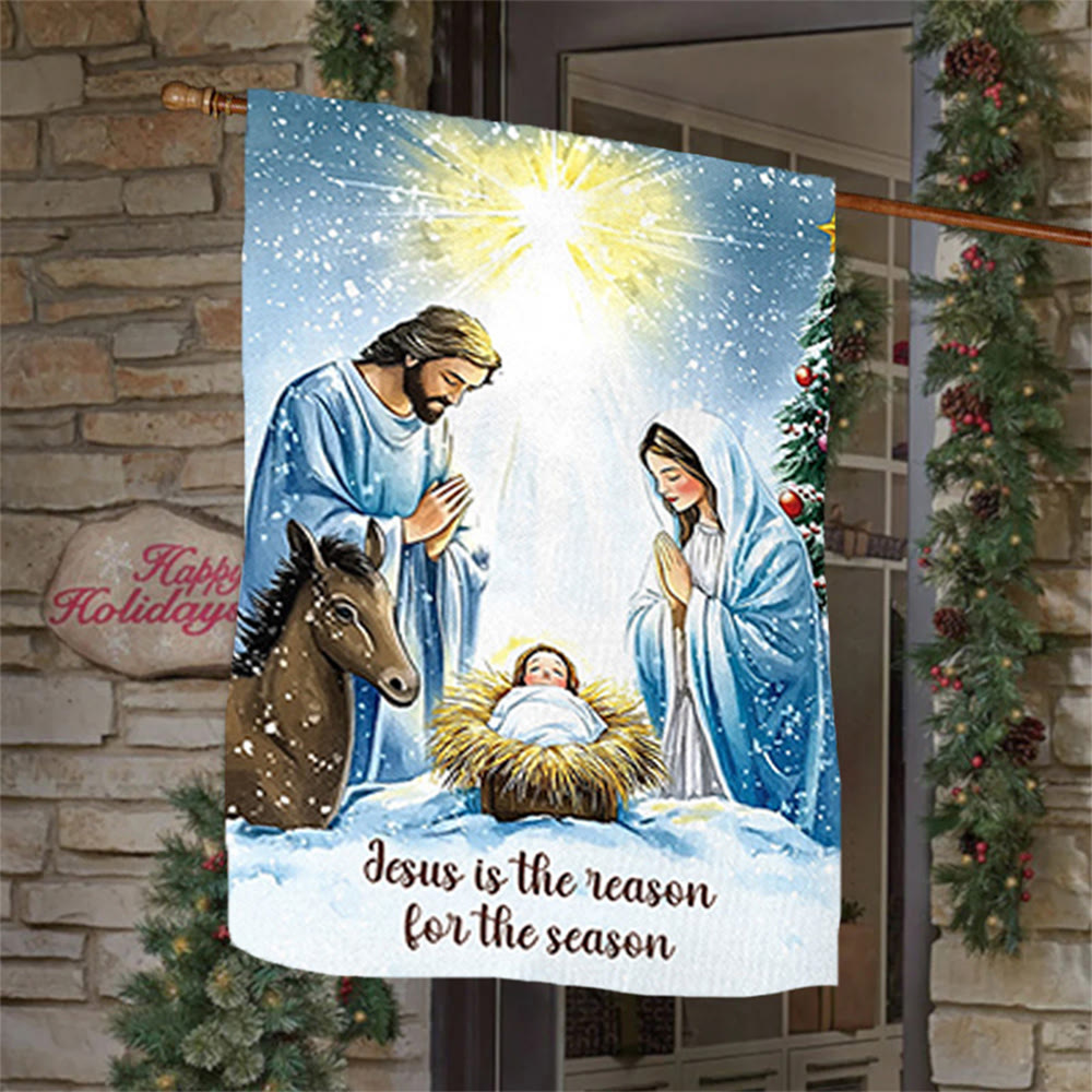 Christianartworkshop Bandera de jardín con escena de la Natividad de estilo rústico con la Sagrada Familia: Abraza el milagro de Cristo. - image 5