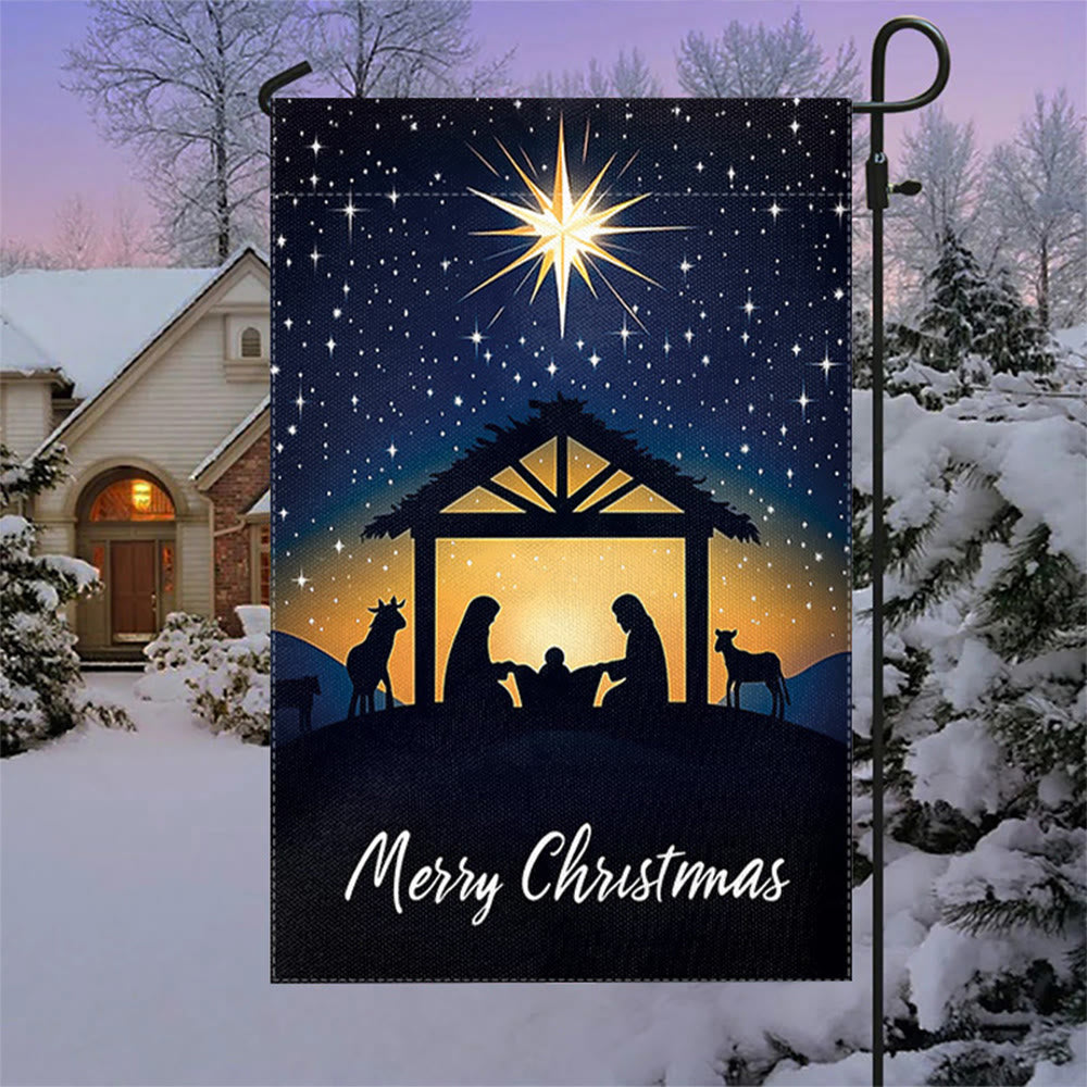 Christianartworkshop Bandera navideña de jardín con la Estrella de Belén y la Sagrada Familia: ¡Feliz Navidad! - image 1