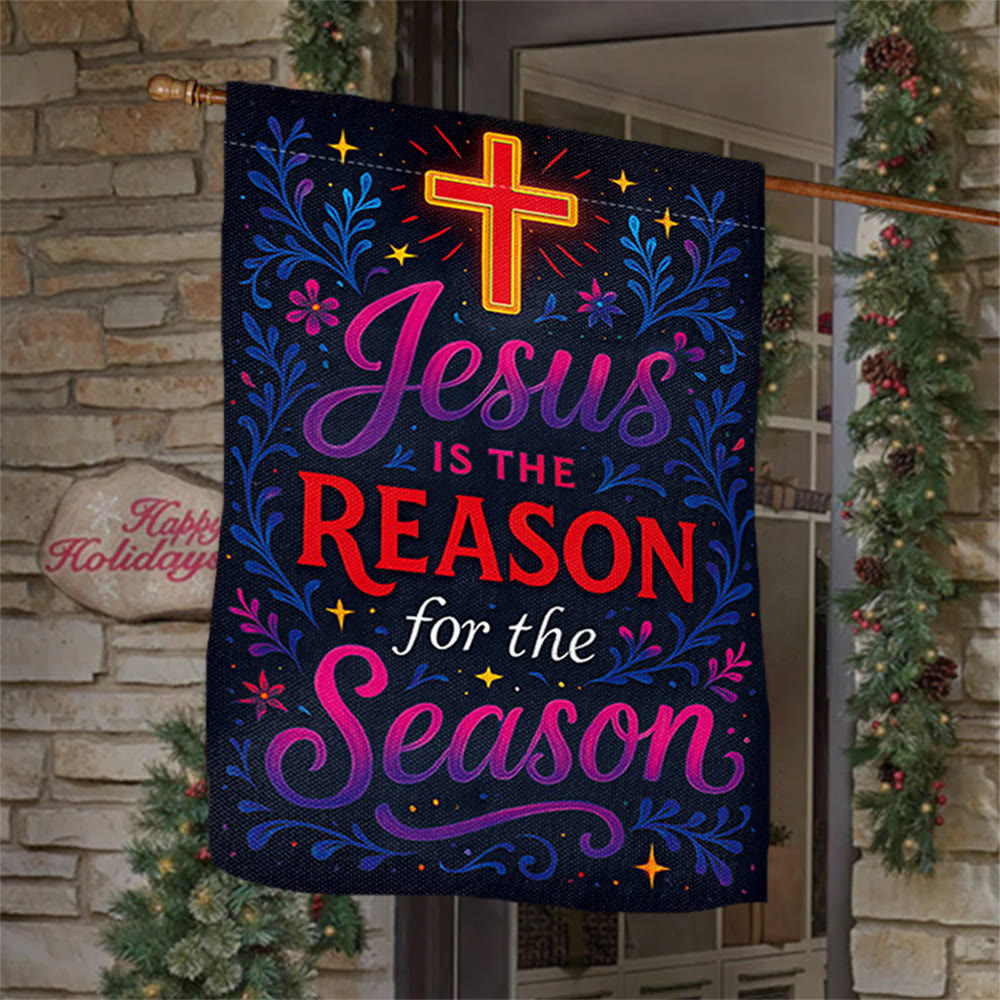 Christianartworkshop Bandera de jardín con cruz y letras vibrantes: Jesús es la razón - 90×150 cm (3×5 pies) - image 0