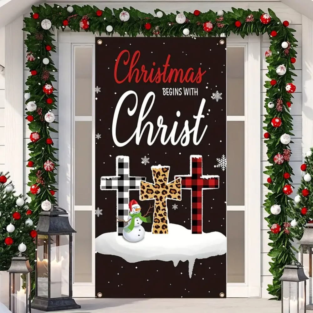 Christianartworkshop Cortina de puerta "La Navidad festiva comienza con Cristo": Cuadros/Cruz de leopardo - 90*180 cm - image 0
