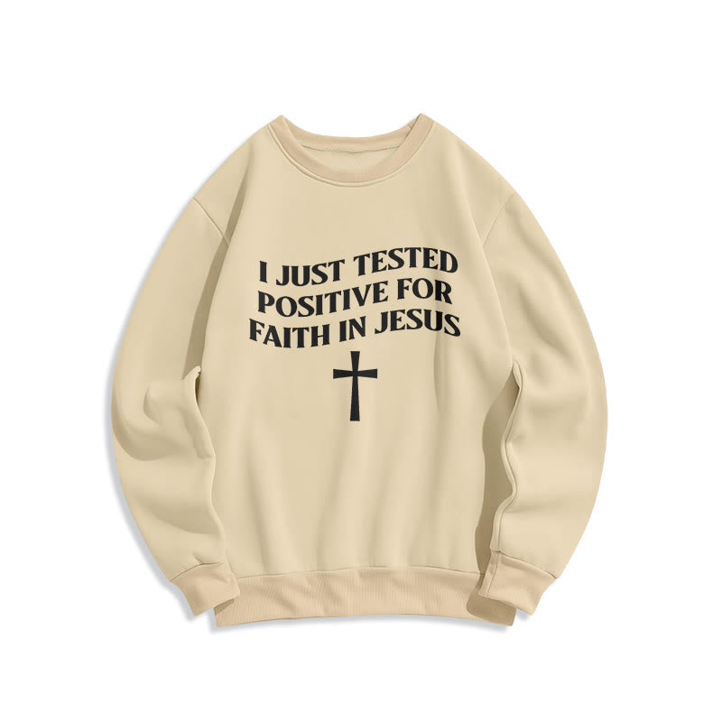 Christianartworkshop Acabo de dar positivo en la prueba de fe en Jesús. Sudadera de poliéster forrada con polar y cruz. - Beige - 2XL - image 5