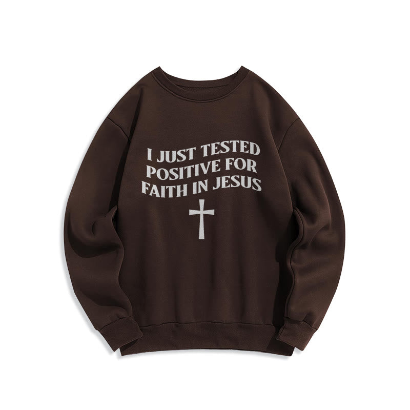 Christianartworkshop Acabo de dar positivo en la prueba de fe en Jesús. Sudadera de poliéster forrada con polar y cruz. - Marrón - 2XL - image 3