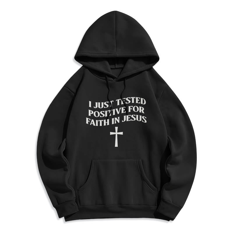 Christianartworkshop Acabo de dar positivo en la prueba de fe en Jesús. Sudadera con capucha de poliéster forrada de felpa con cruz. - Negro - 2XL - image 4