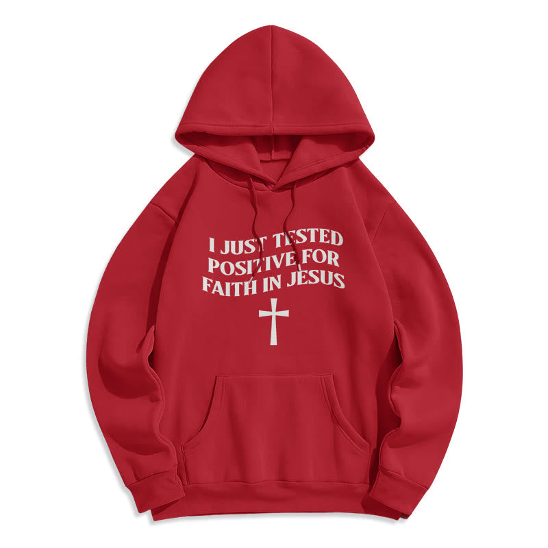 Christianartworkshop Acabo de dar positivo en la prueba de fe en Jesús. Sudadera con capucha de poliéster forrada de felpa con cruz. - Rojo - 2XL - image 5