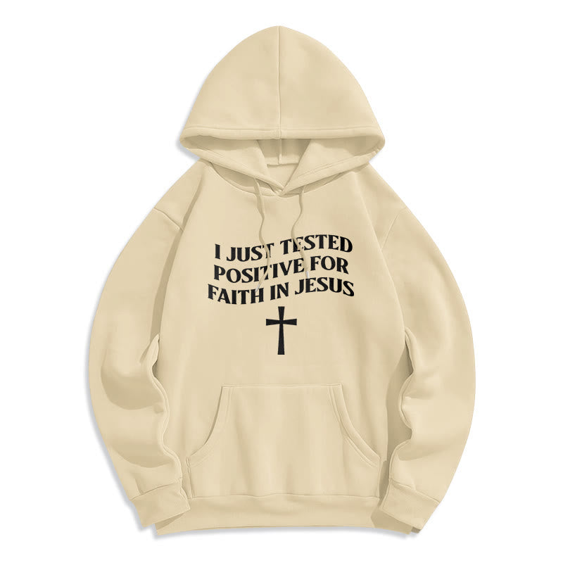Christianartworkshop Acabo de dar positivo en la prueba de fe en Jesús. Sudadera con capucha de poliéster forrada de felpa con cruz. - Beige - 2XL - image 6