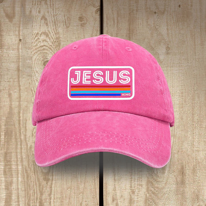 Christianartworkshop Gorro unisex de algodón lavado con efecto desgastado Urban Faith con estampado de Jesús y arcoíris. - Fucsia - image 13