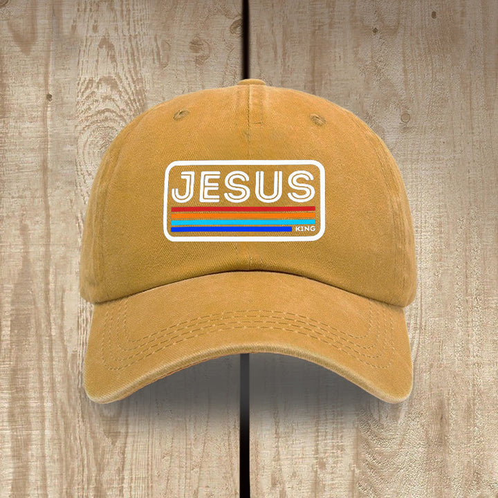 Christianartworkshop Gorro unisex de algodón lavado con efecto desgastado Urban Faith con estampado de Jesús y arcoíris. - Amarillo - image 15