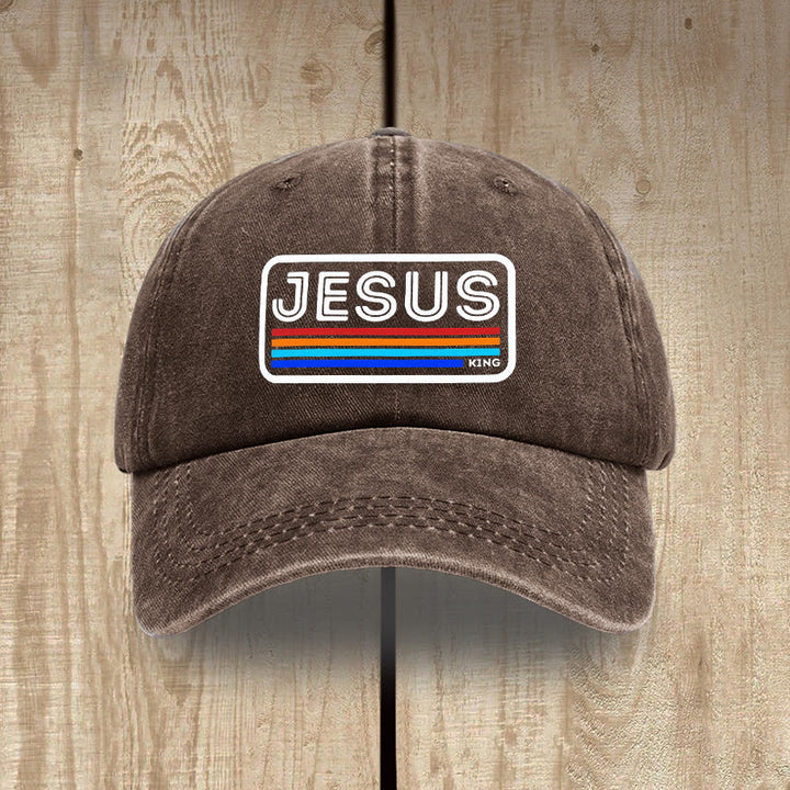 Christianartworkshop Gorro unisex de algodón lavado con efecto desgastado Urban Faith con estampado de Jesús y arcoíris. - Café - image 12