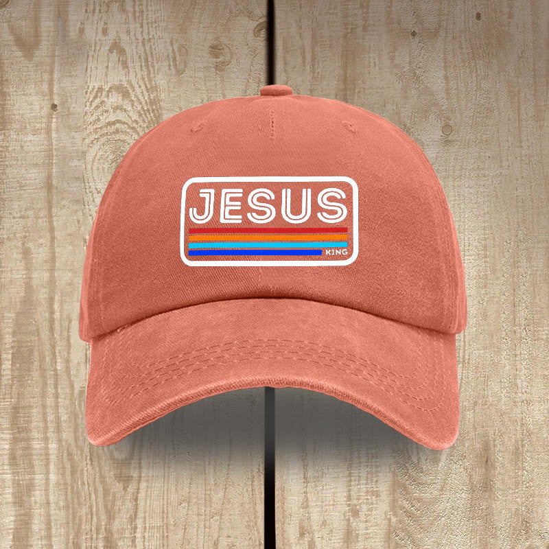 Christianartworkshop Gorro unisex de algodón lavado con efecto desgastado Urban Faith con estampado de Jesús y arcoíris. - Rojo anaranjado - image 11