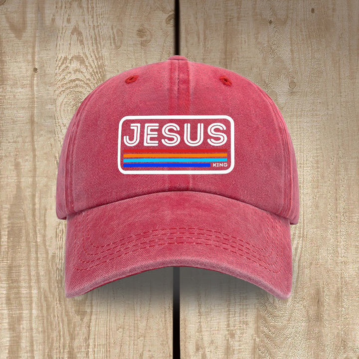 Christianartworkshop Gorro unisex de algodón lavado con efecto desgastado Urban Faith con estampado de Jesús y arcoíris. - Rojo - image 16