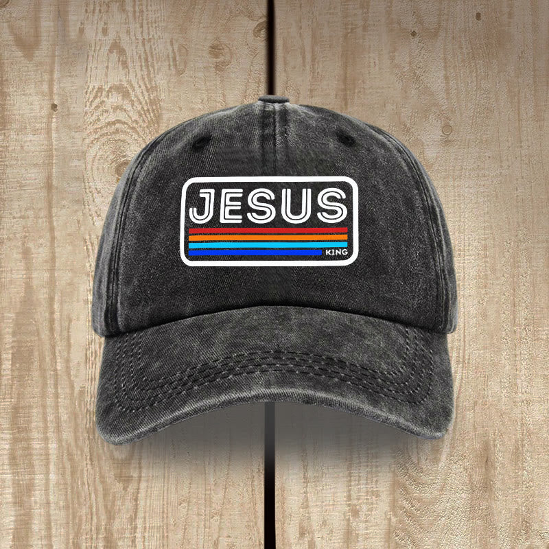 Christianartworkshop Gorro unisex de algodón lavado con efecto desgastado Urban Faith con estampado de Jesús y arcoíris. - Negro - image 2