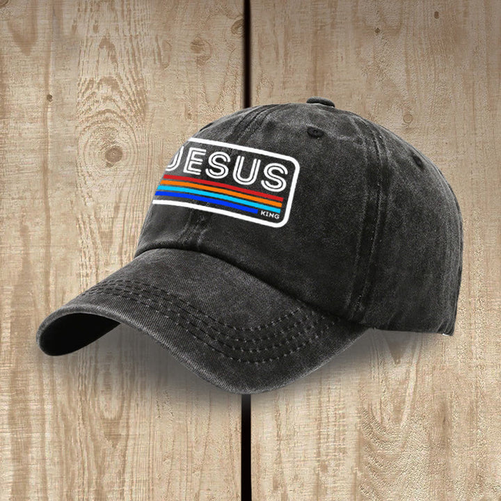 Christianartworkshop Gorro unisex de algodón lavado con efecto desgastado Urban Faith con estampado de Jesús y arcoíris. - image 3