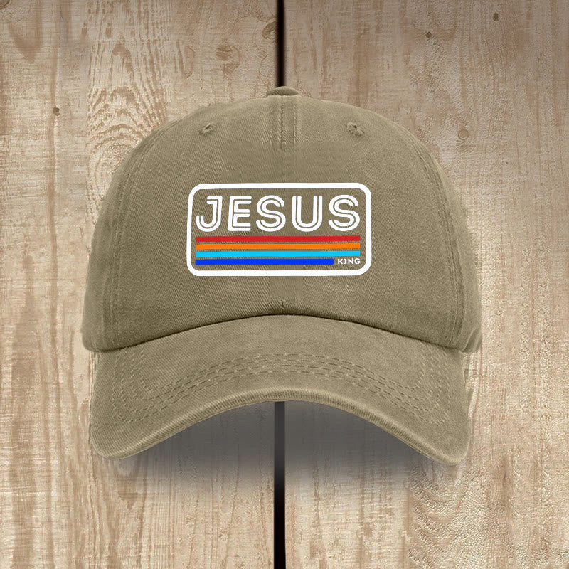 Christianartworkshop Gorro unisex de algodón lavado con efecto desgastado Urban Faith con estampado de Jesús y arcoíris. - Caqui - image 7