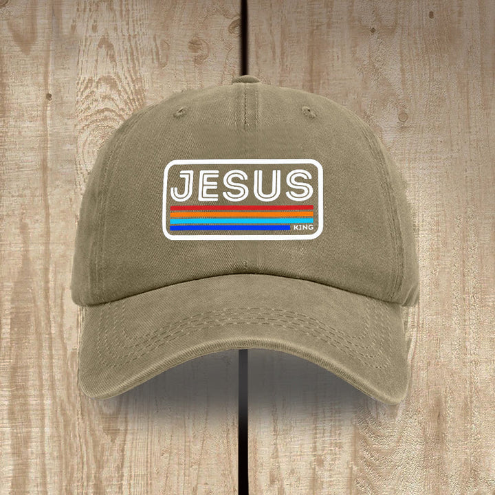 Christianartworkshop Gorro unisex de algodón lavado con efecto desgastado Urban Faith con estampado de Jesús y arcoíris. - Caqui - image 7